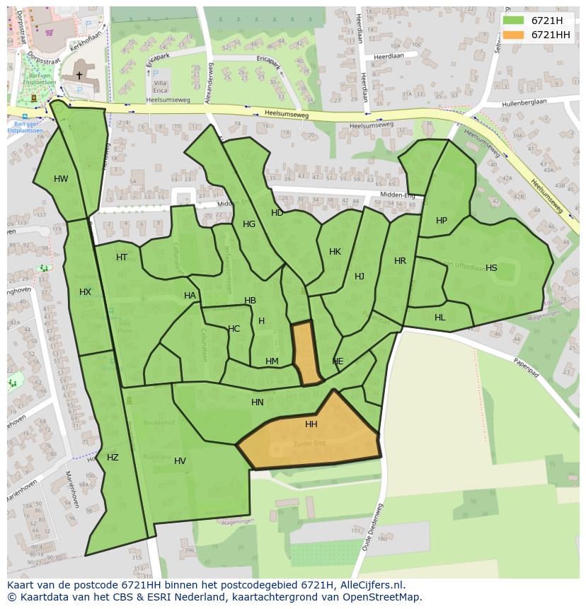Afbeelding van het postcodegebied 6721 HH op de kaart.