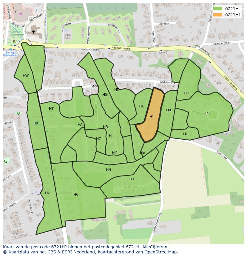 Afbeelding van het postcodegebied 6721 HJ op de kaart.