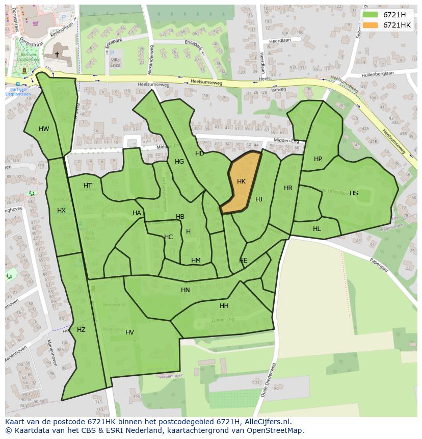 Afbeelding van het postcodegebied 6721 HK op de kaart.