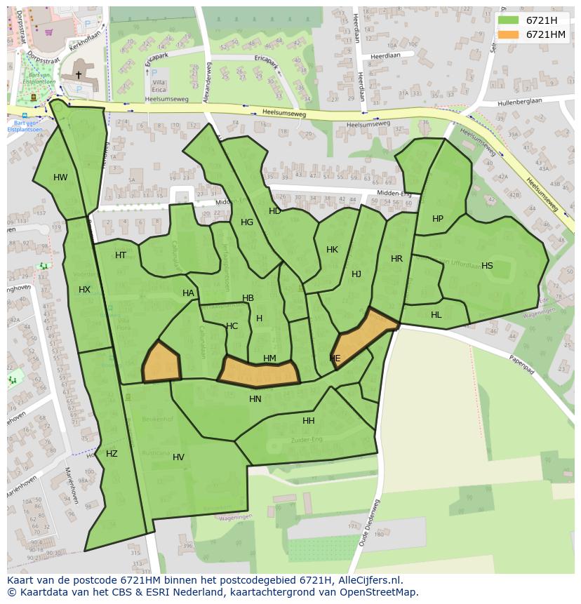 Afbeelding van het postcodegebied 6721 HM op de kaart.