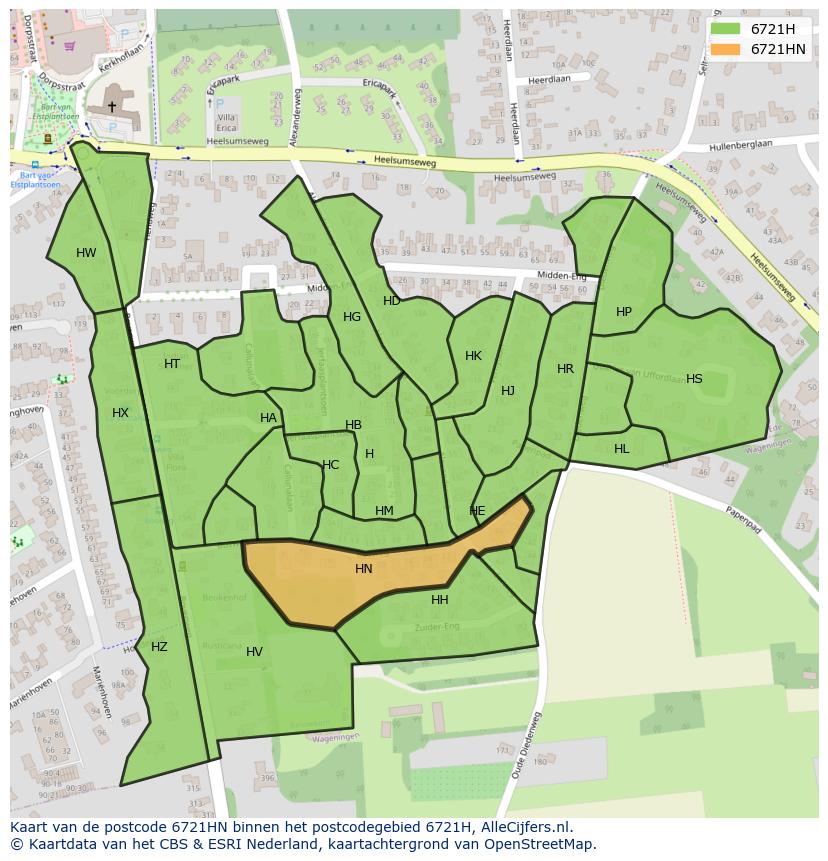 Afbeelding van het postcodegebied 6721 HN op de kaart.