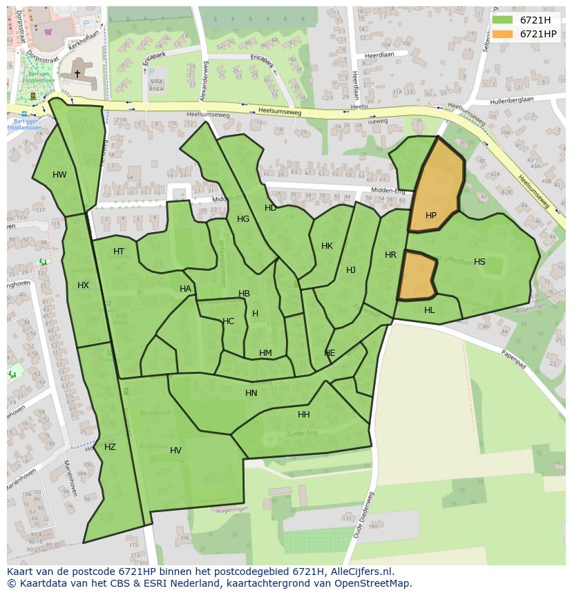 Afbeelding van het postcodegebied 6721 HP op de kaart.