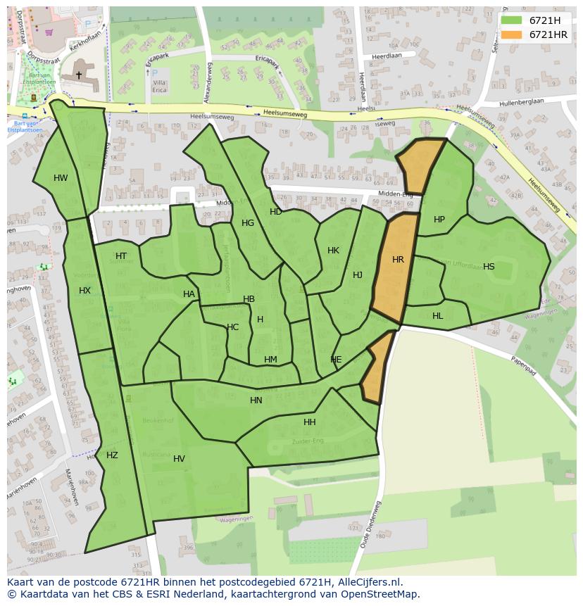 Afbeelding van het postcodegebied 6721 HR op de kaart.