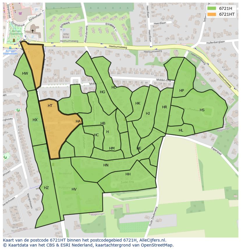 Afbeelding van het postcodegebied 6721 HT op de kaart.