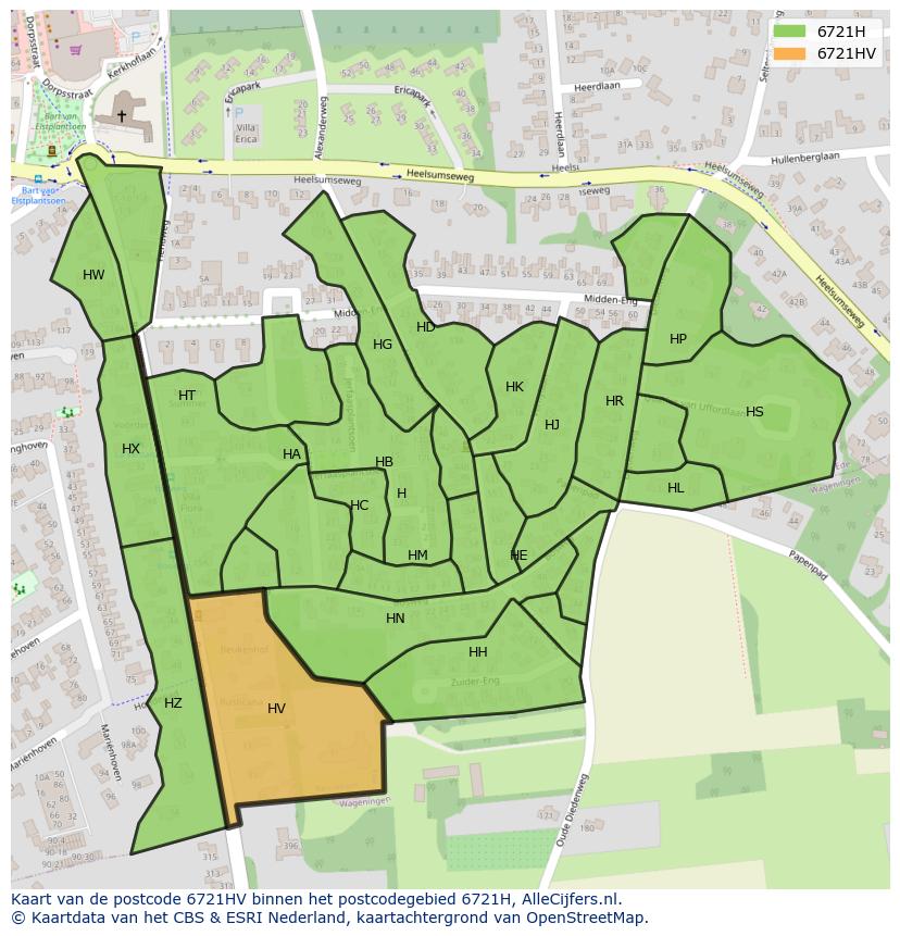 Afbeelding van het postcodegebied 6721 HV op de kaart.
