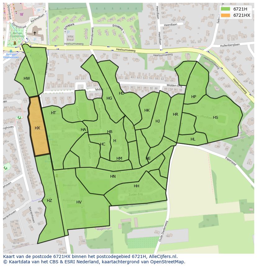 Afbeelding van het postcodegebied 6721 HX op de kaart.