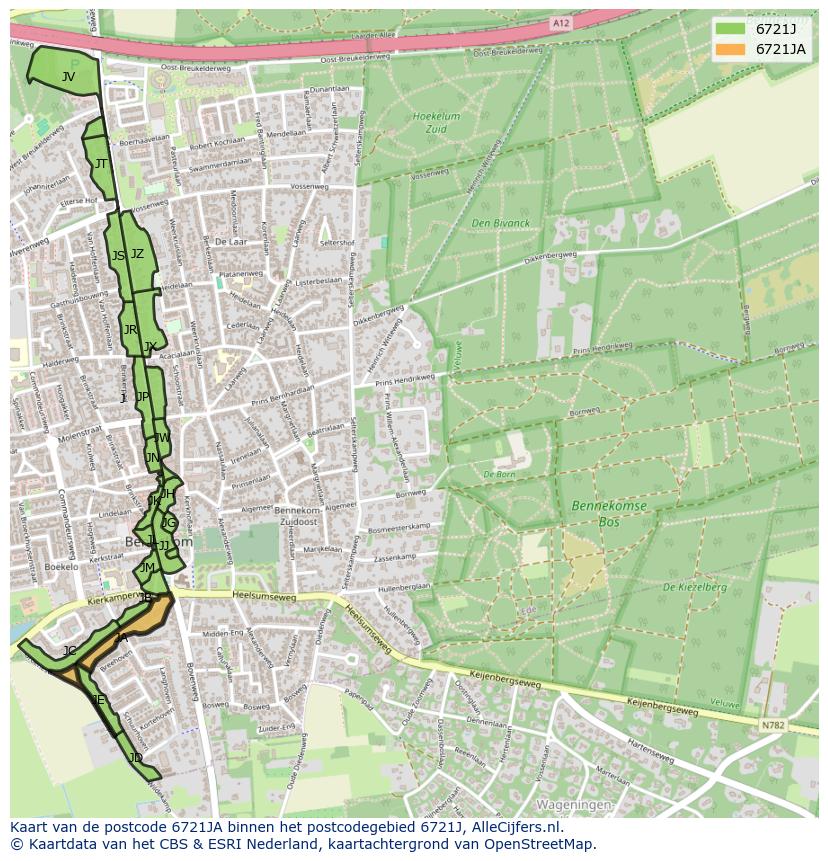 Afbeelding van het postcodegebied 6721 JA op de kaart.