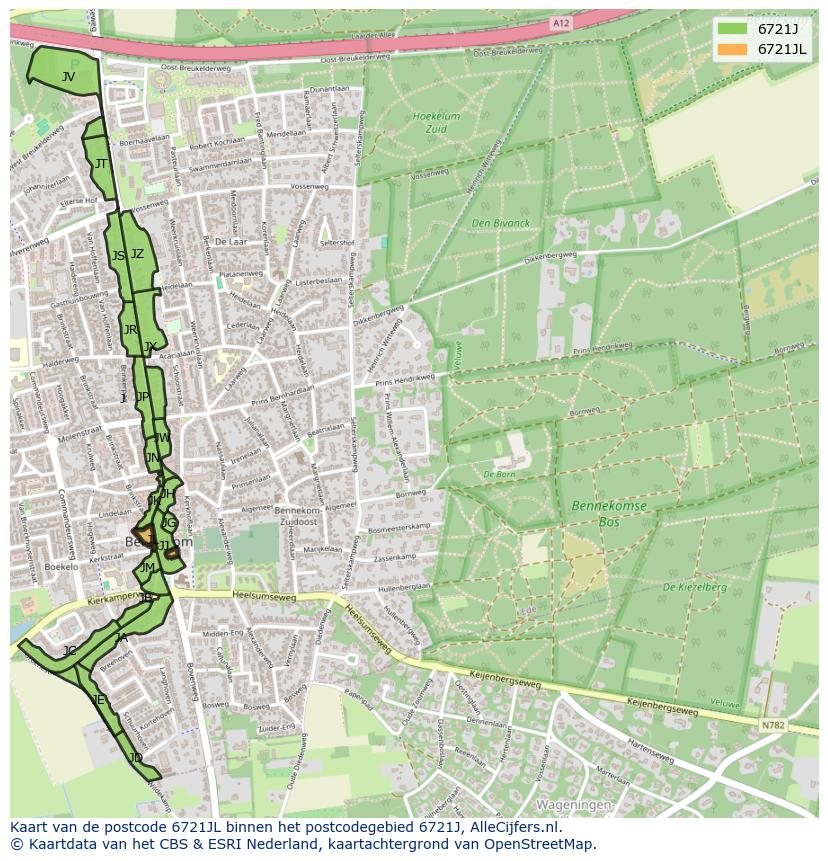 Afbeelding van het postcodegebied 6721 JL op de kaart.