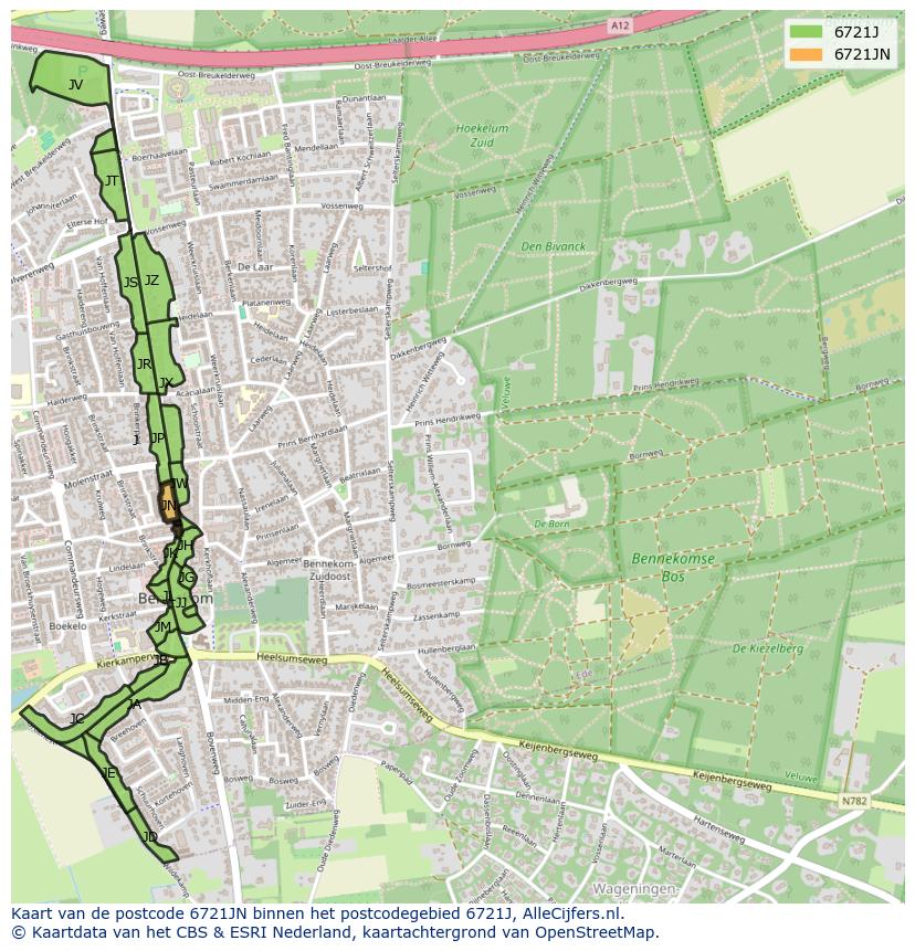 Afbeelding van het postcodegebied 6721 JN op de kaart.