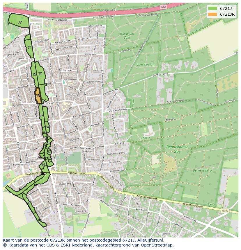 Afbeelding van het postcodegebied 6721 JR op de kaart.