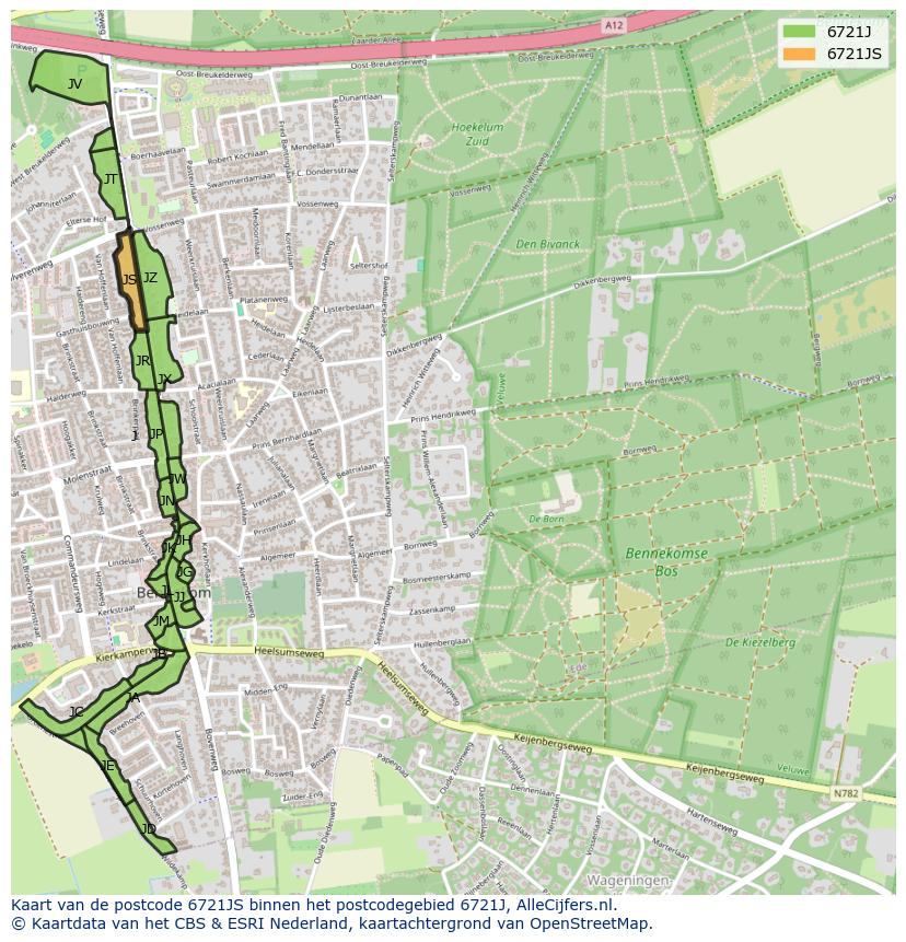 Afbeelding van het postcodegebied 6721 JS op de kaart.