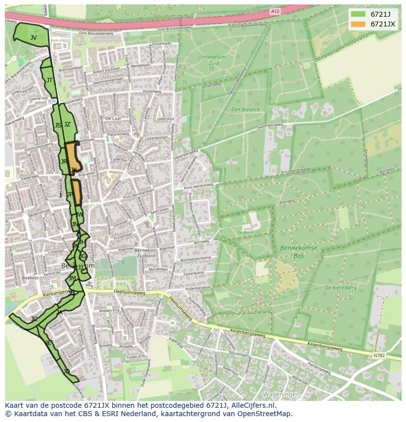 Afbeelding van het postcodegebied 6721 JX op de kaart.