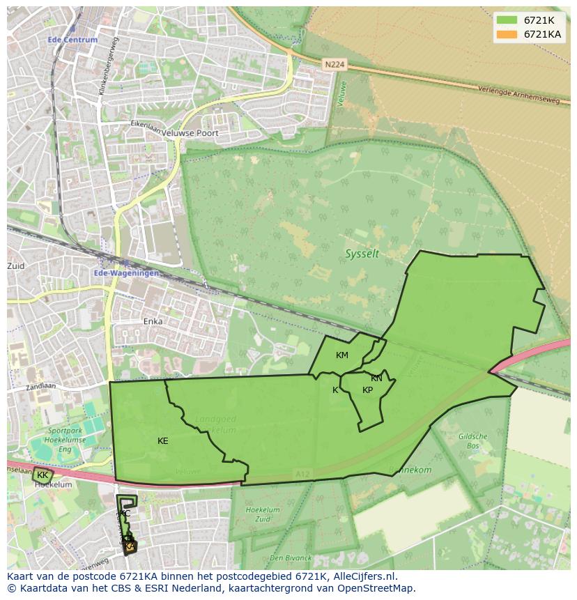 Afbeelding van het postcodegebied 6721 KA op de kaart.