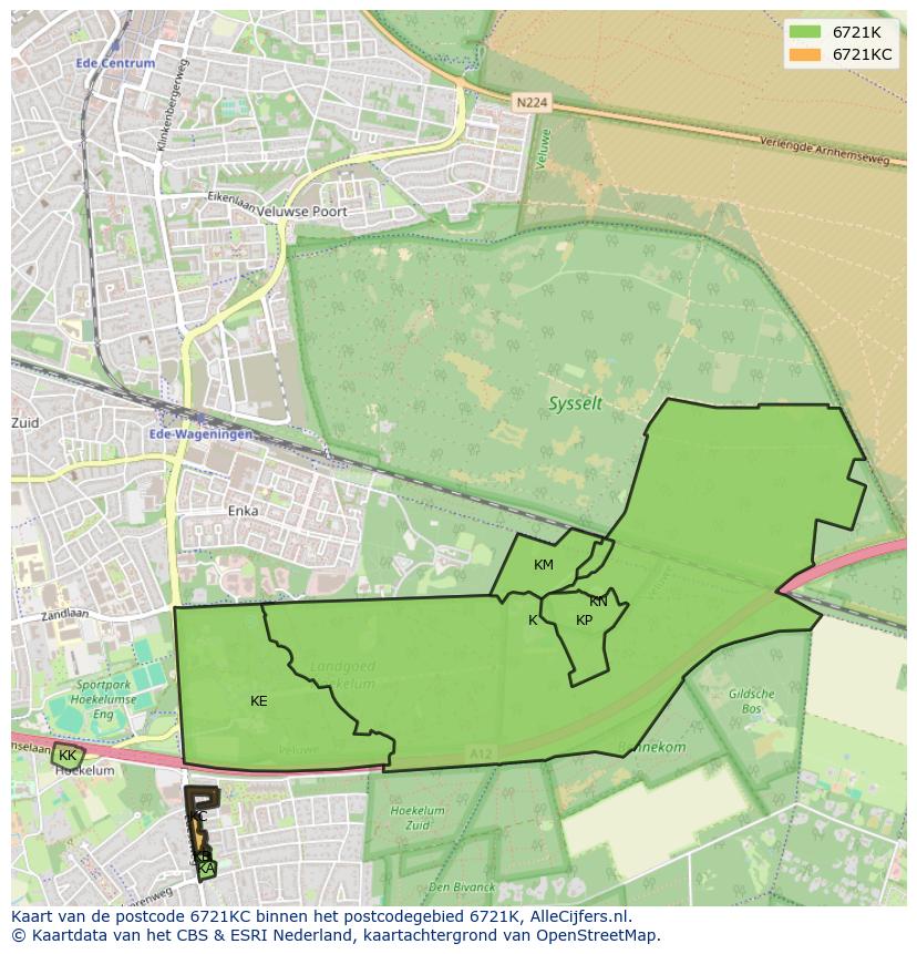 Afbeelding van het postcodegebied 6721 KC op de kaart.