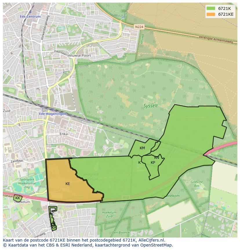 Afbeelding van het postcodegebied 6721 KE op de kaart.