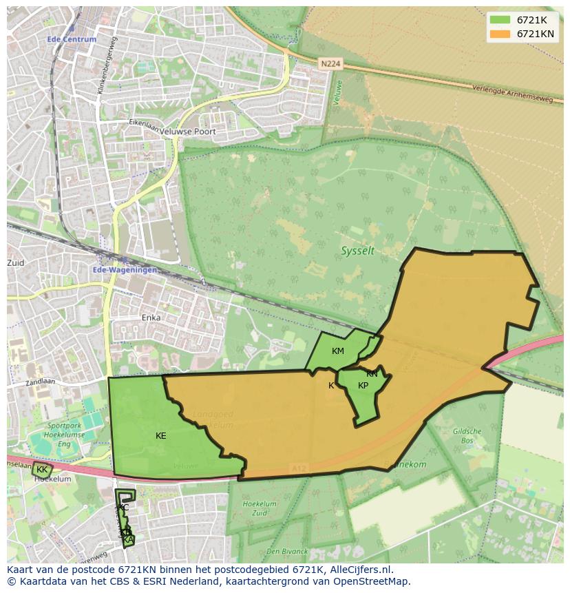 Afbeelding van het postcodegebied 6721 KN op de kaart.