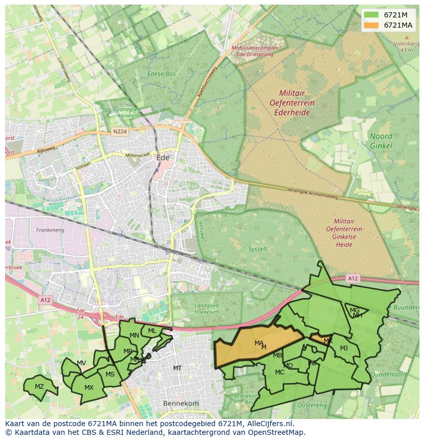 Afbeelding van het postcodegebied 6721 MA op de kaart.