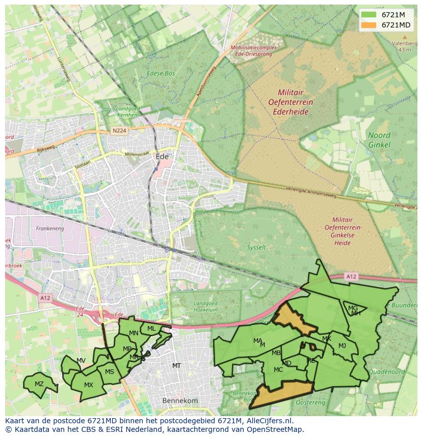 Afbeelding van het postcodegebied 6721 MD op de kaart.