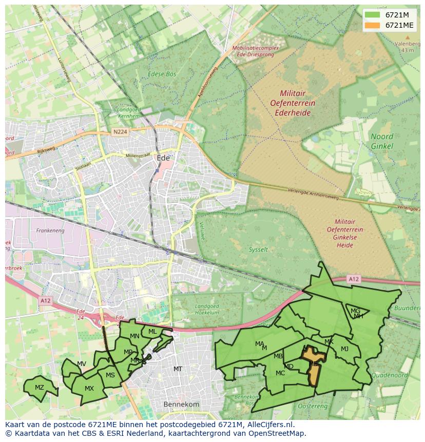 Afbeelding van het postcodegebied 6721 ME op de kaart.