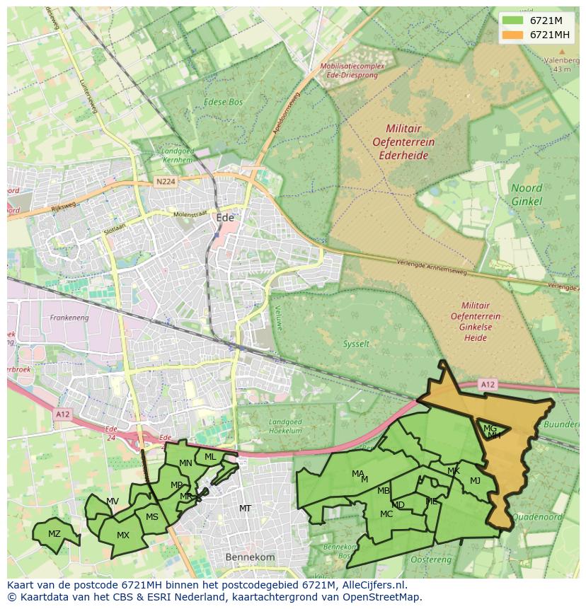 Afbeelding van het postcodegebied 6721 MH op de kaart.