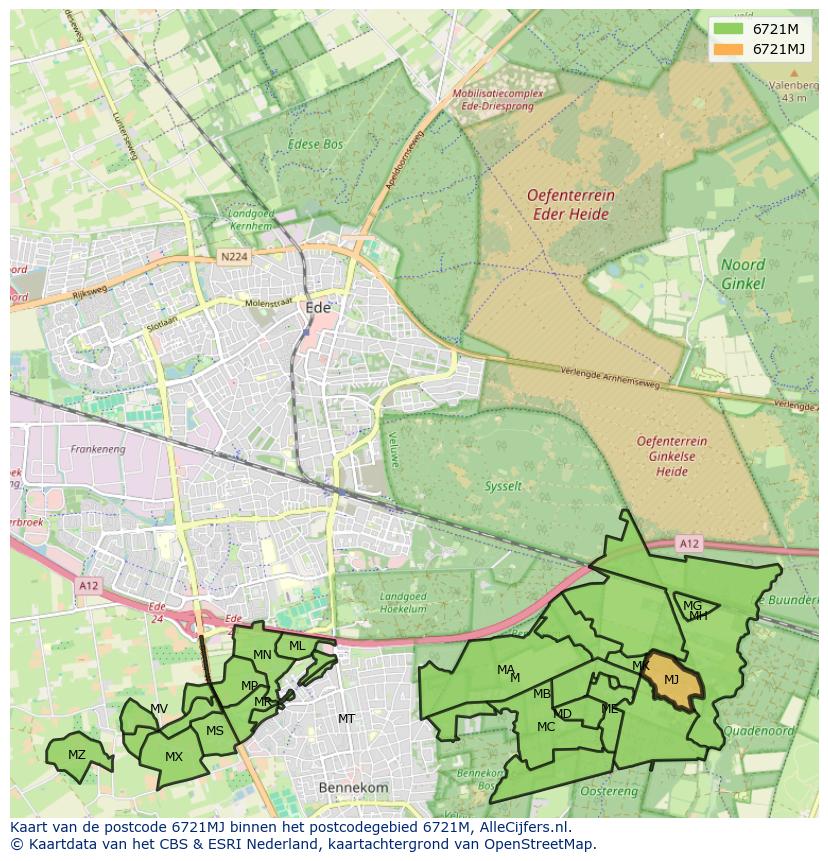 Afbeelding van het postcodegebied 6721 MJ op de kaart.