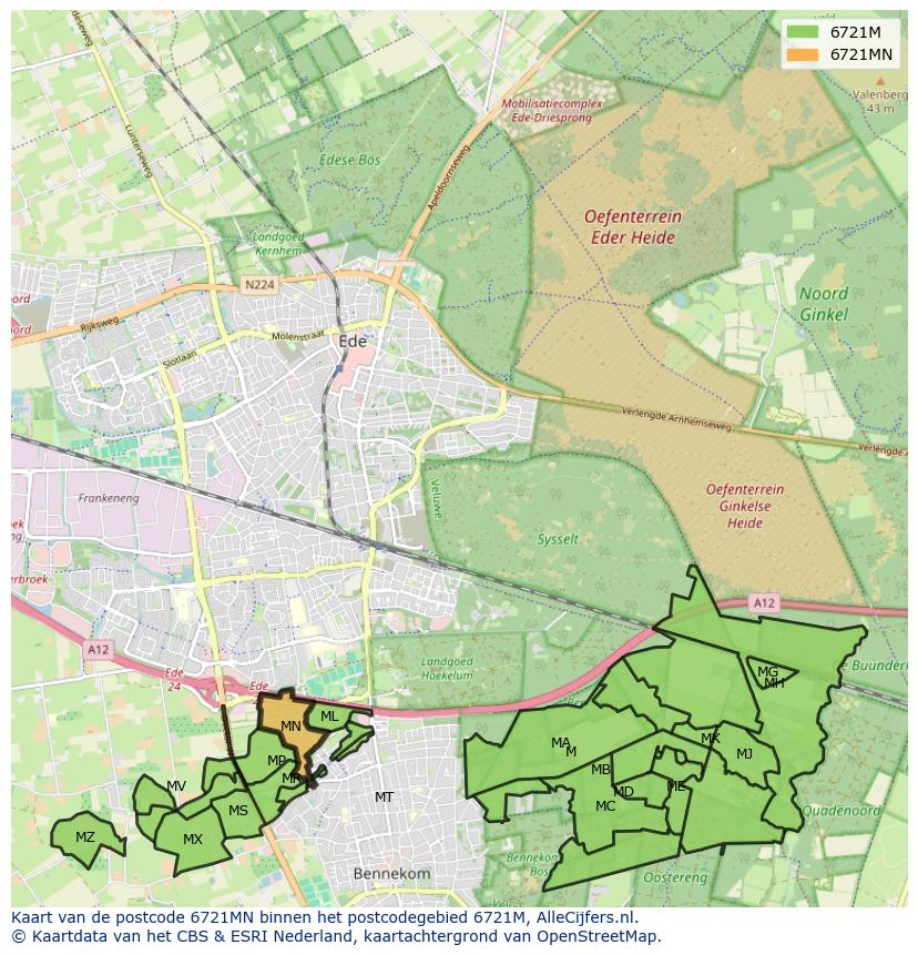 Afbeelding van het postcodegebied 6721 MN op de kaart.