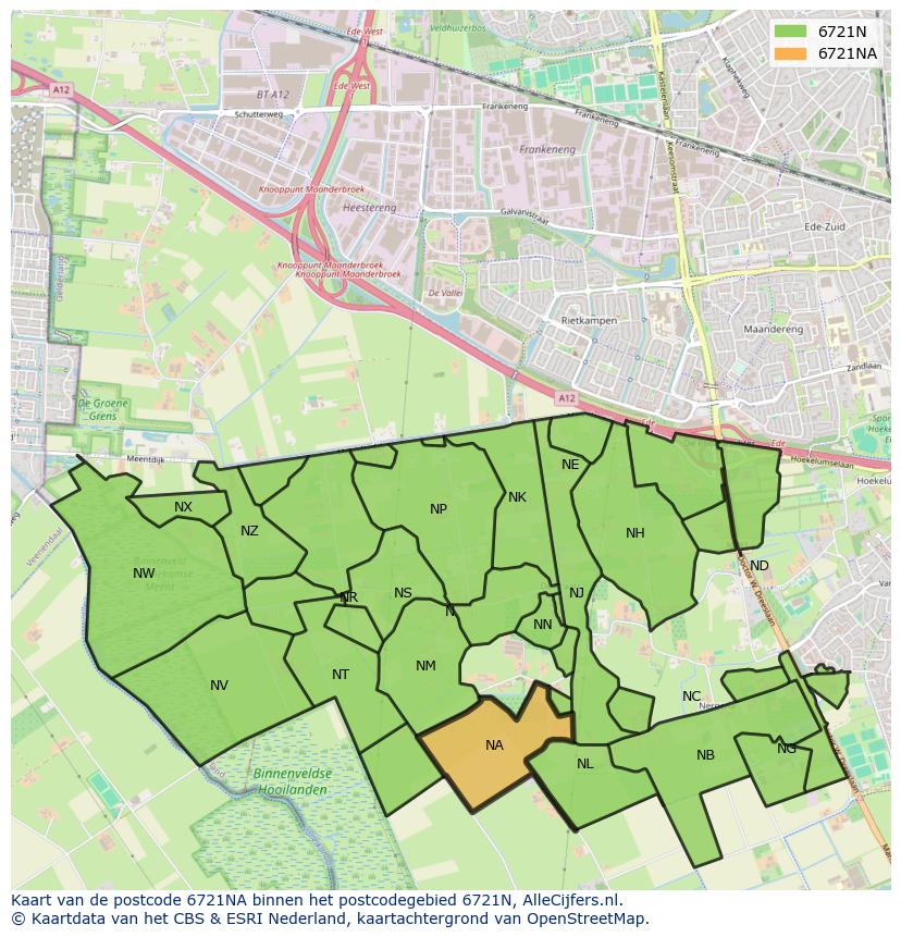 Afbeelding van het postcodegebied 6721 NA op de kaart.