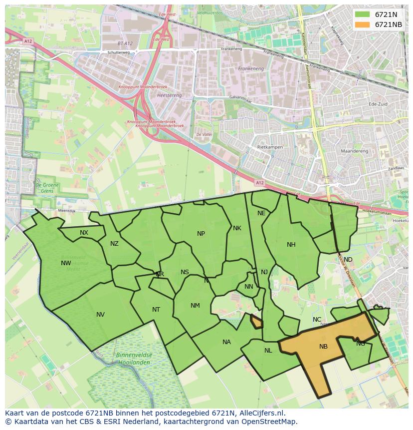 Afbeelding van het postcodegebied 6721 NB op de kaart.