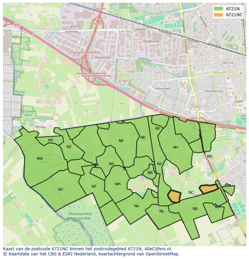 Afbeelding van het postcodegebied 6721 NC op de kaart.