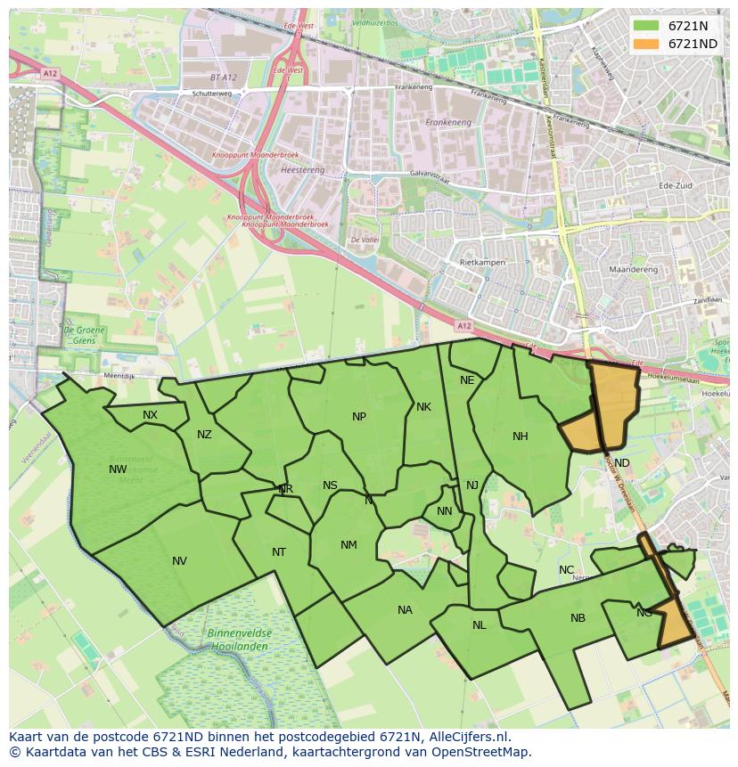 Afbeelding van het postcodegebied 6721 ND op de kaart.