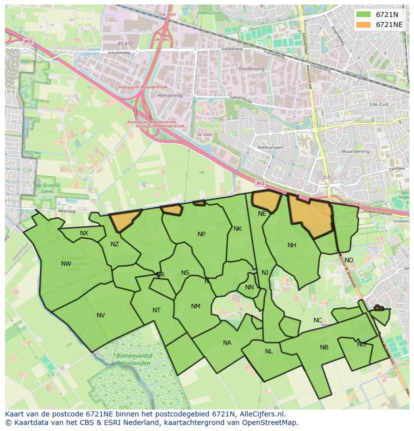Afbeelding van het postcodegebied 6721 NE op de kaart.