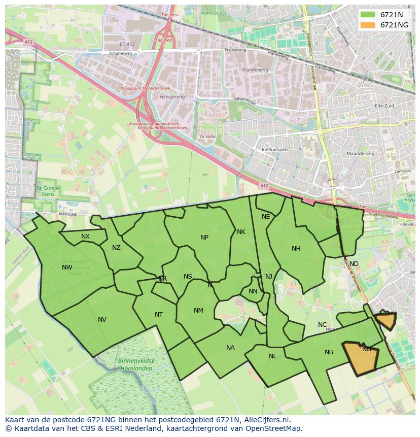 Afbeelding van het postcodegebied 6721 NG op de kaart.