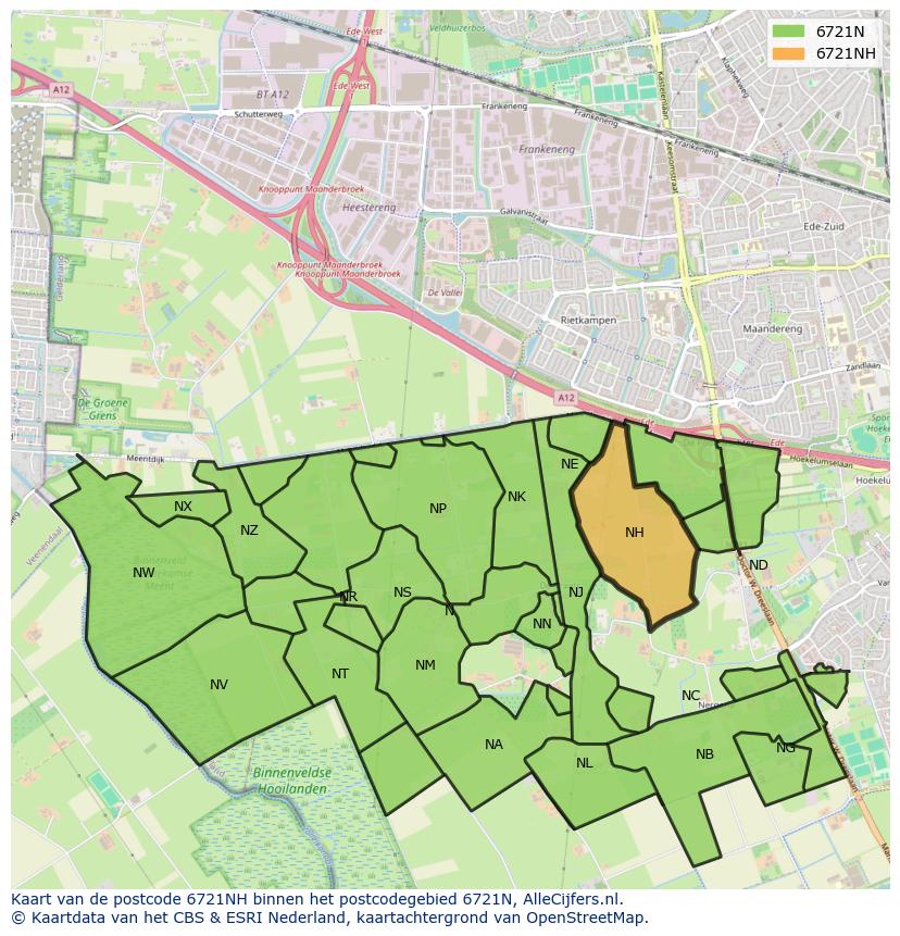 Afbeelding van het postcodegebied 6721 NH op de kaart.