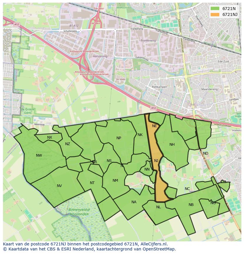 Afbeelding van het postcodegebied 6721 NJ op de kaart.