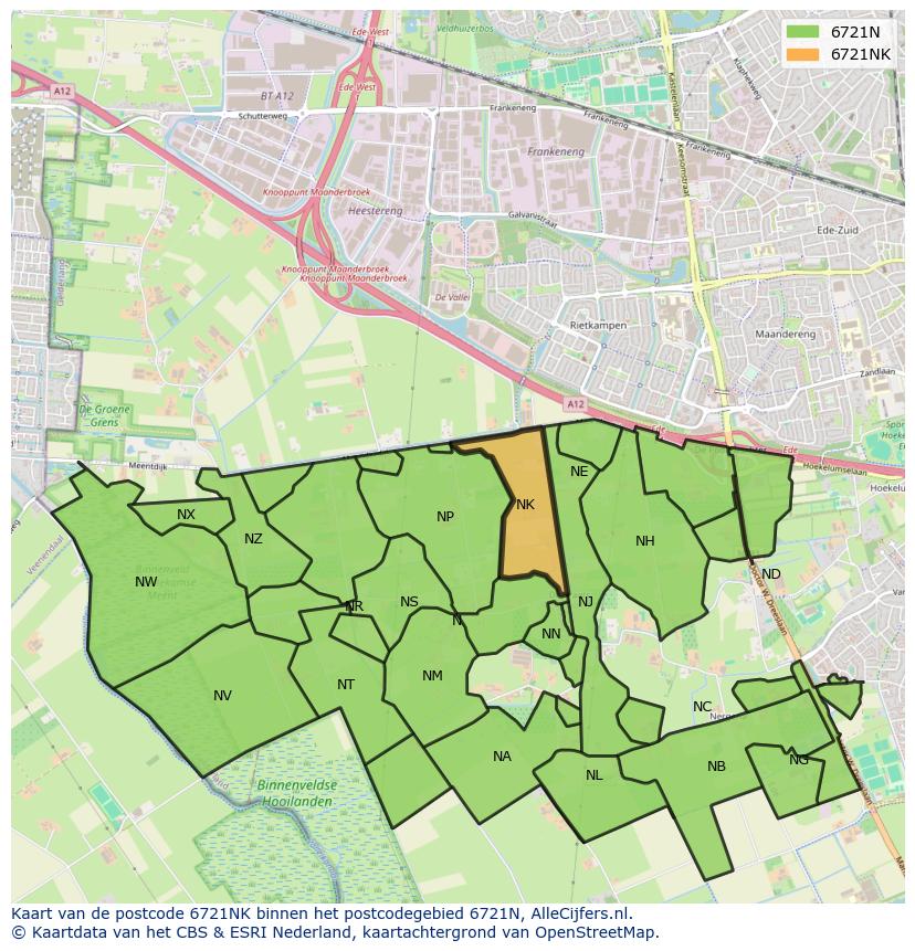 Afbeelding van het postcodegebied 6721 NK op de kaart.