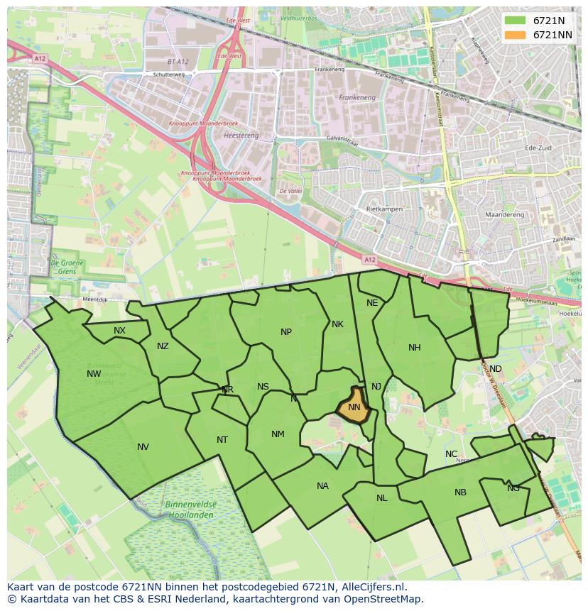 Afbeelding van het postcodegebied 6721 NN op de kaart.