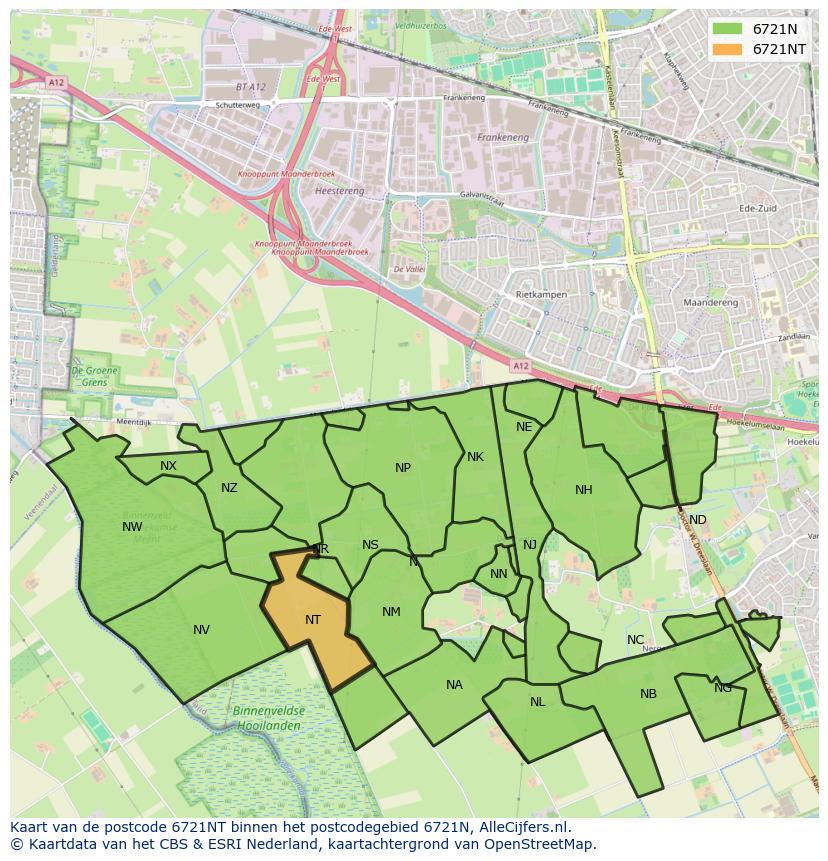 Afbeelding van het postcodegebied 6721 NT op de kaart.