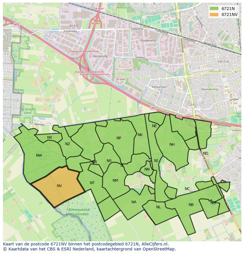 Afbeelding van het postcodegebied 6721 NV op de kaart.