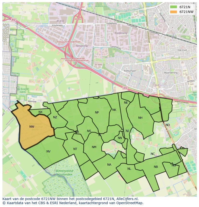 Afbeelding van het postcodegebied 6721 NW op de kaart.