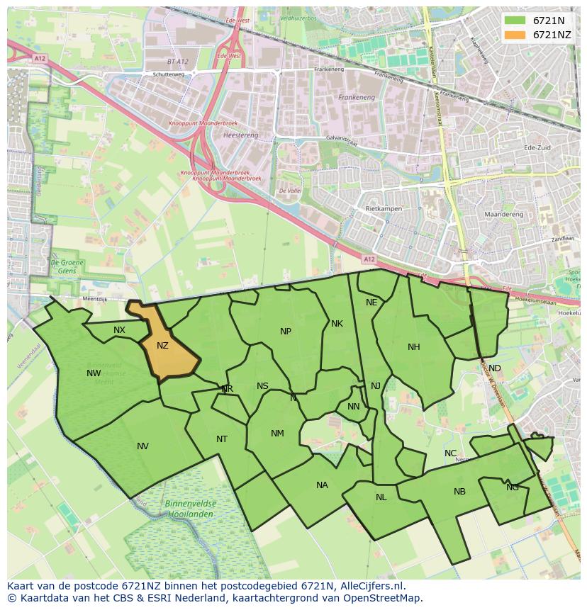 Afbeelding van het postcodegebied 6721 NZ op de kaart.