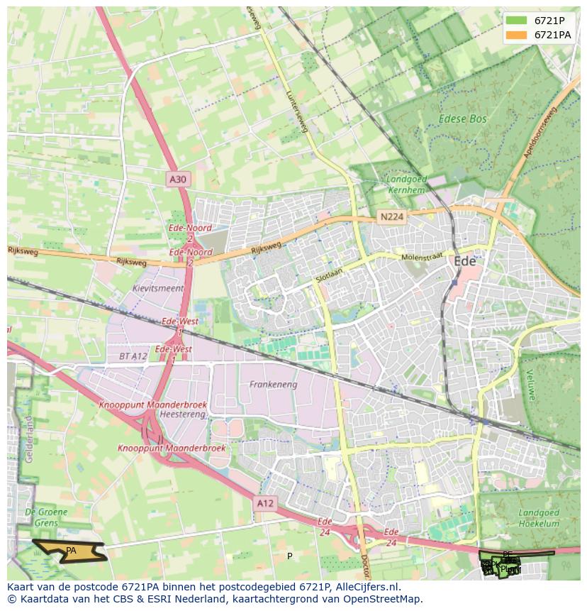 Afbeelding van het postcodegebied 6721 PA op de kaart.