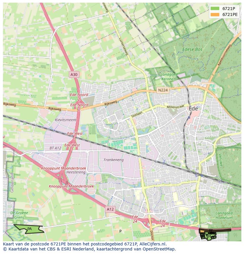 Afbeelding van het postcodegebied 6721 PE op de kaart.