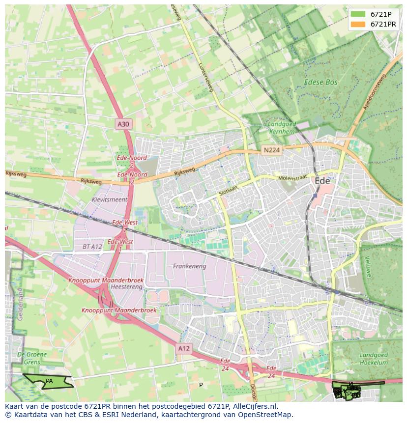 Afbeelding van het postcodegebied 6721 PR op de kaart.