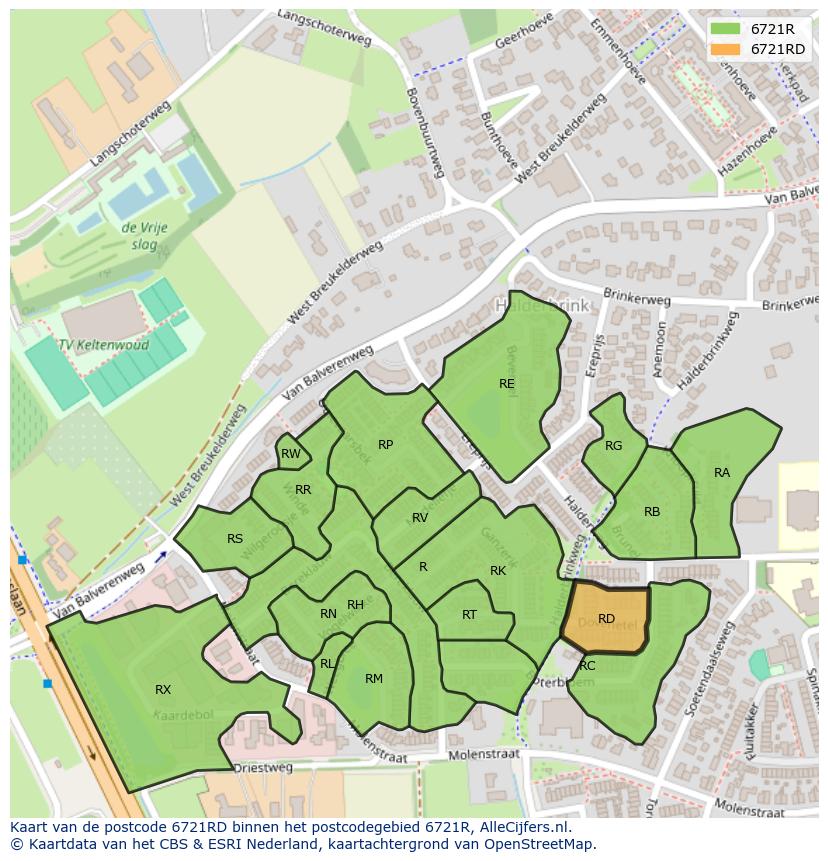 Afbeelding van het postcodegebied 6721 RD op de kaart.