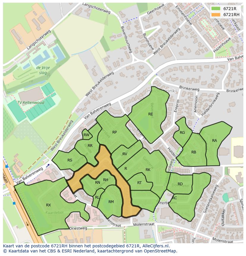 Afbeelding van het postcodegebied 6721 RH op de kaart.