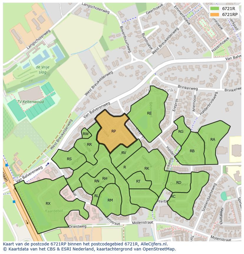 Afbeelding van het postcodegebied 6721 RP op de kaart.