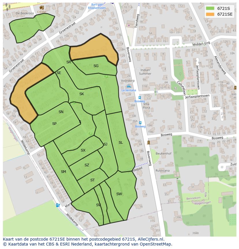 Afbeelding van het postcodegebied 6721 SE op de kaart.
