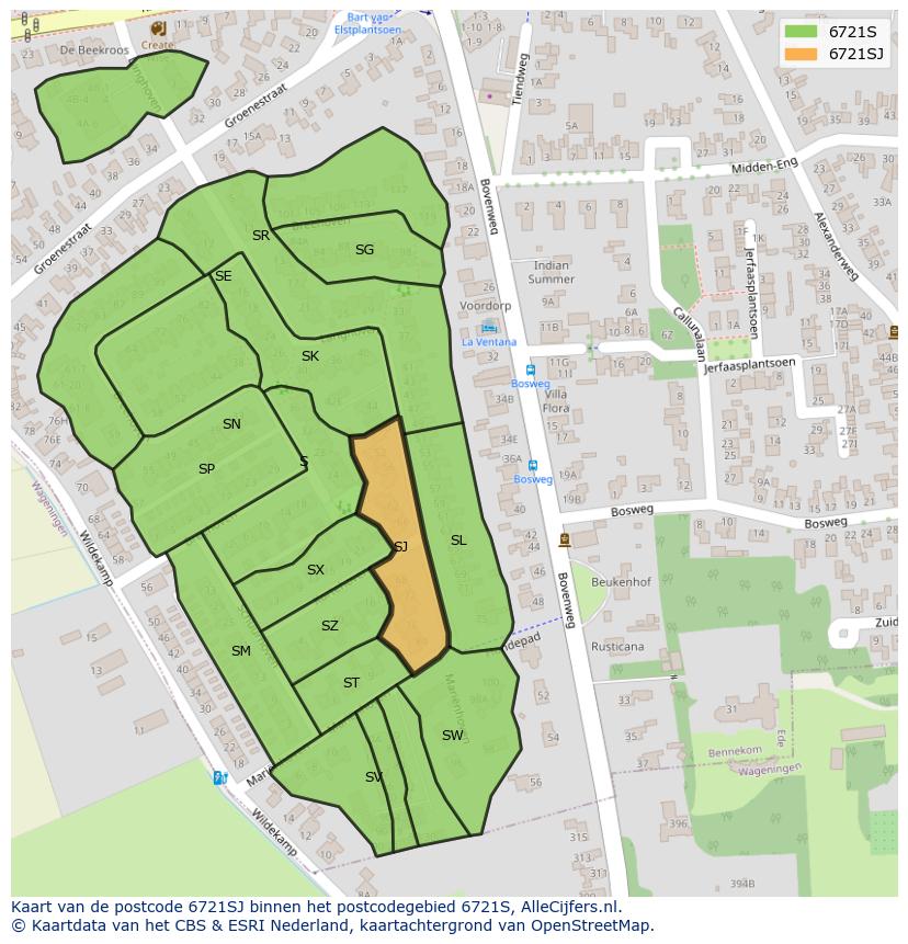 Afbeelding van het postcodegebied 6721 SJ op de kaart.