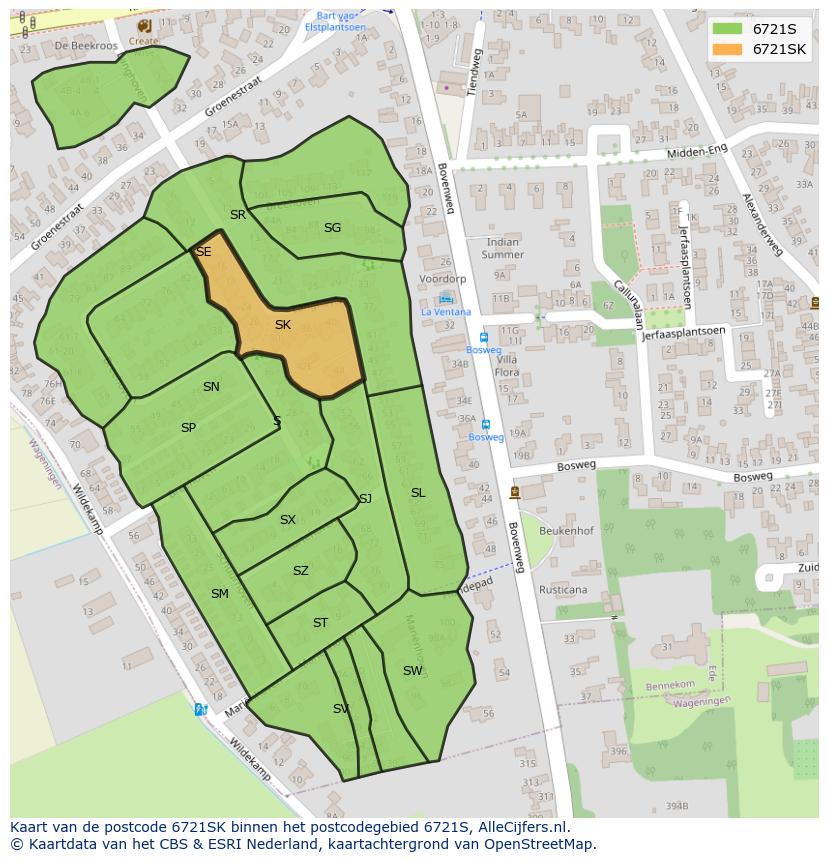 Afbeelding van het postcodegebied 6721 SK op de kaart.