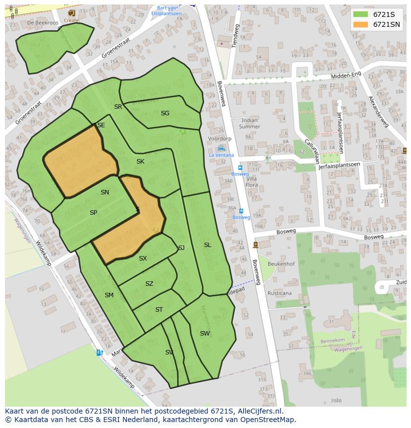 Afbeelding van het postcodegebied 6721 SN op de kaart.